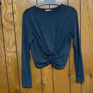 Dark Grey Zara Long Sleeves Twist Top